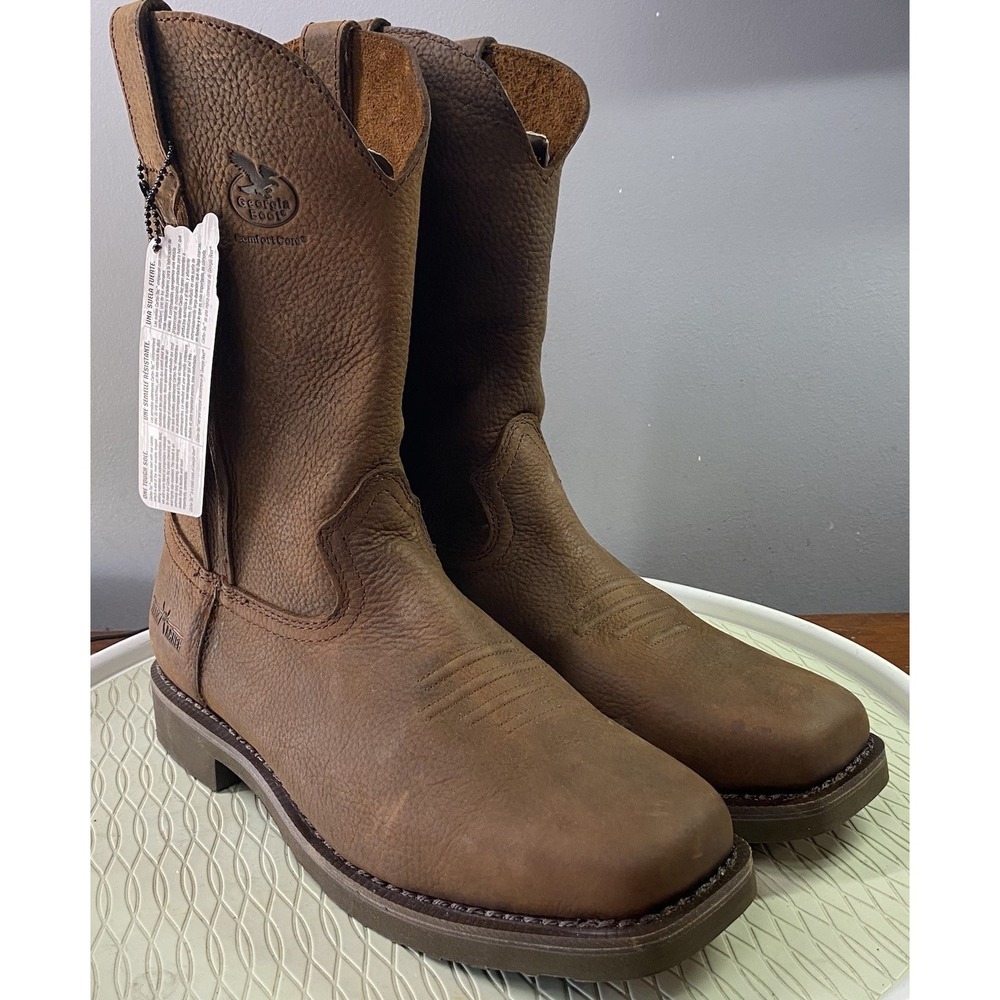 Georgia Men's Carbo-Tec Leather Slip Resist Work Boots Brown Biker Ranch 10.5M